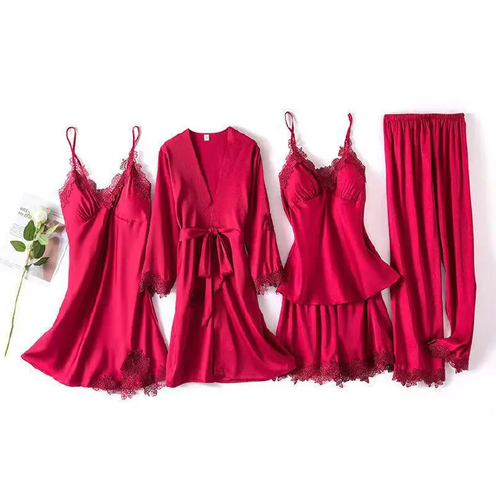 Sexy Female Robe Set Kimono Bath Gown Casual Soft Sleepwear Nightgown Rayon Silk Rayon Nightwear Nightdress Home Clothes Suit