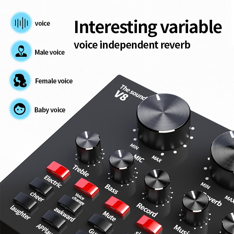 V8 Sound Cards Audio Bluetooth Professional Studio Recording Webcast Personal Entertainment Live Broadcast Microphone Computer Phone USB soundcard for microphone