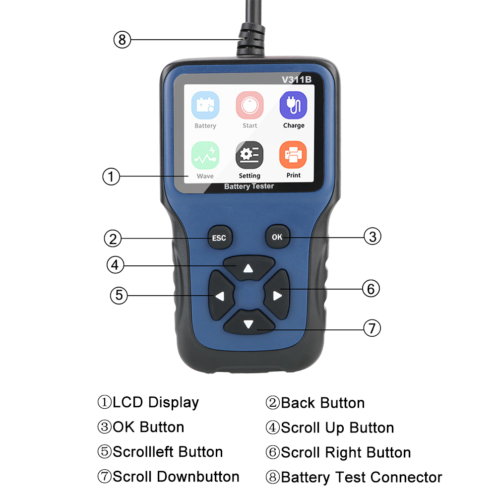 V311B 12V Car Battery Charger Tester Analyzer Automotive Auto Diagnostic Tool Car Charging Cricut Load Tester Analyzer Tools