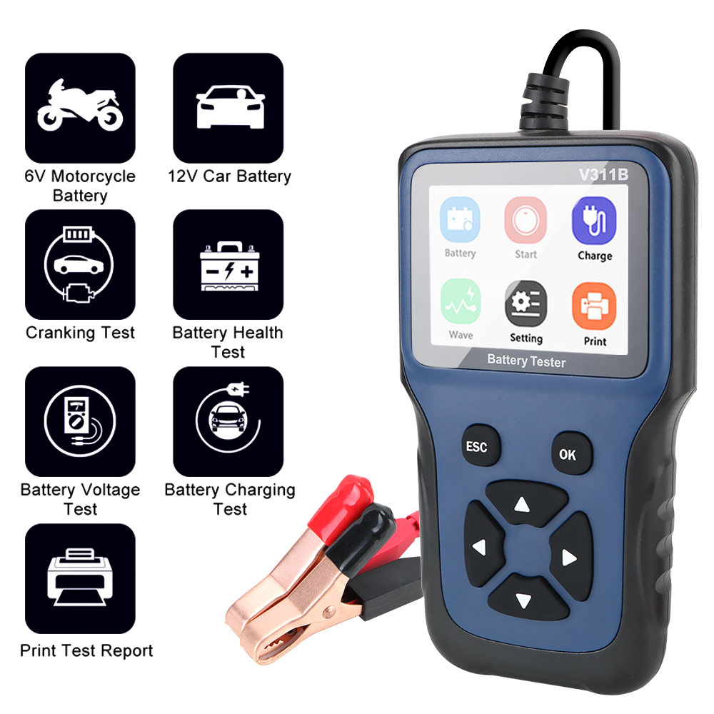 V311B 12V Car Battery Charger Tester Analyzer Automotive Auto Diagnostic Tool Car Charging Cricut Load Tester Analyzer Tools