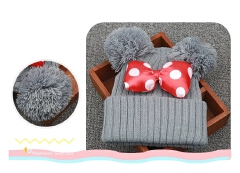 2021 New Cute Polka Dot Cartoon Big Bow Elastic Baby Hat Children's Knit Cotton Beans Autumn Winter Warm Girl Double Pompom Cap