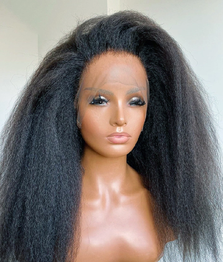 Kinky Straight Wig 180% Density Black Yaki Lace Front Wig For Women With Baby Hair Synthetic Wigs Heat Temperature Glueless