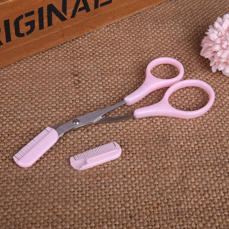 1Set New Eyebrow Trimmer Scissors with Comb Remover Makeup Tools Hair Removal Grooming Shaping Shaver Trimmer Eyelash Hair Clips view 2