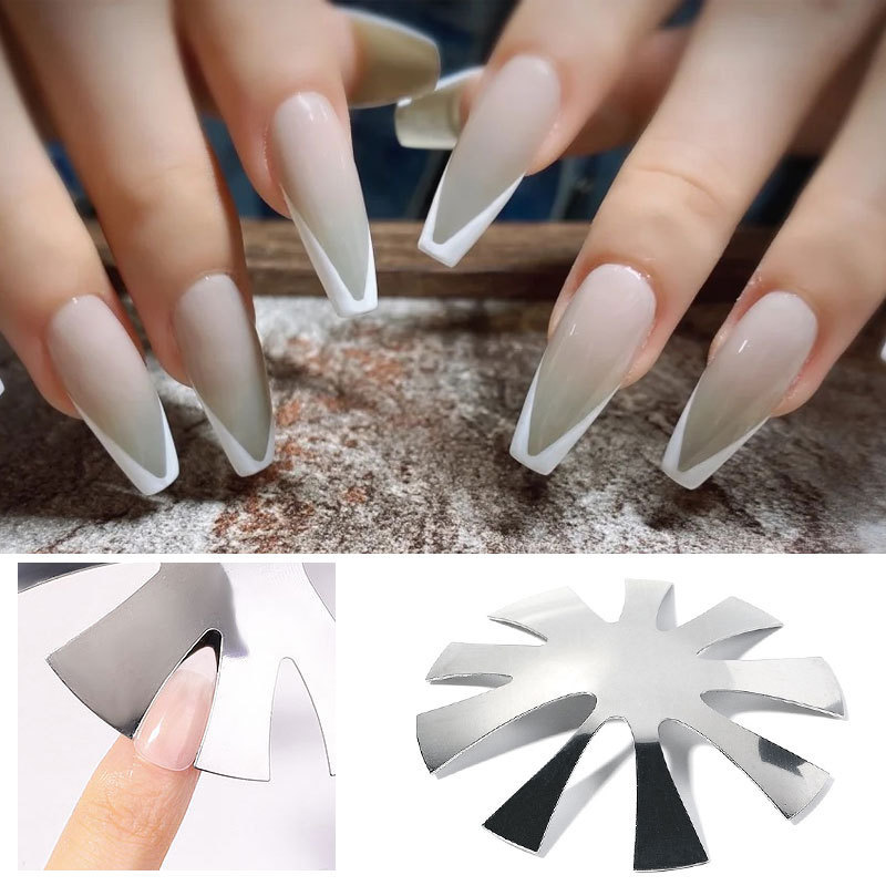 9 Sizes Easy French Smile Cut V Line almond shape Tips Manicure Edge Trimmer Nail Cutter Acrylic Pink White French Nails Tools view 2
