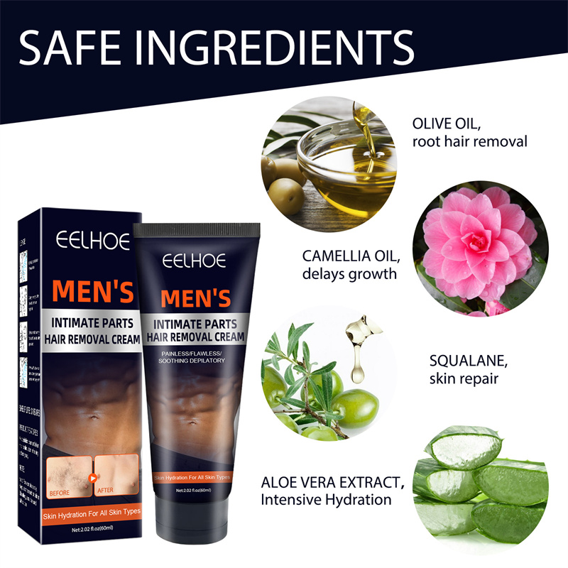 Effective Men Painless Depilatory Cream Hair Removal Cream for Removal Armpit Legs Hair Nourishing Repair Body Care Shaving 60ml