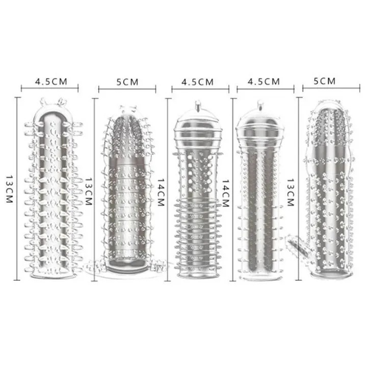 5pcs Pack Penis Sleeves Cock Enlarger Extender Delayed Ring Silicone Condom Sex Toys for Men