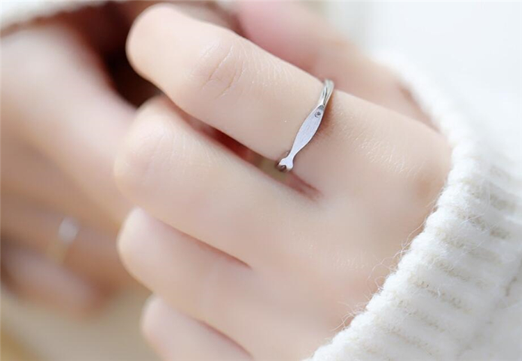 Jewellery Mini Cute Small Fish Creative Simple 925 Sterling Silver Female Resizable Opening Rings 263