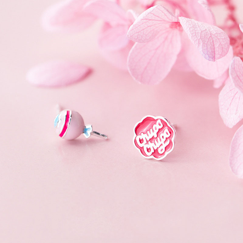 Asymmetrical Candy Flower Stud Earrings For Fashion Women Party Cute Fine Jewelry Accessories