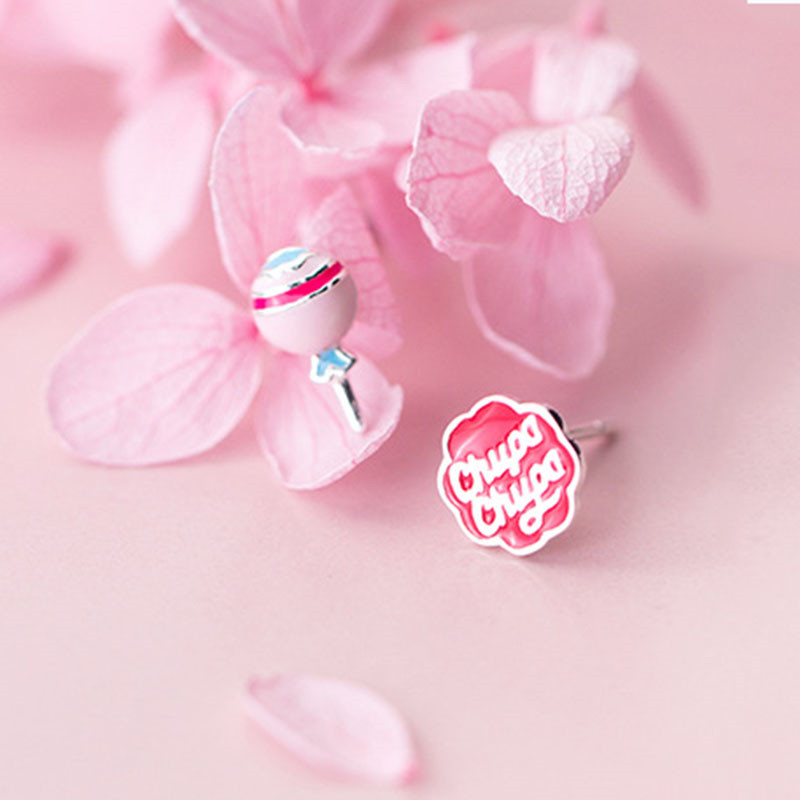 Asymmetrical Candy Flower Stud Earrings For Fashion Women Party Cute Fine Jewelry Accessories