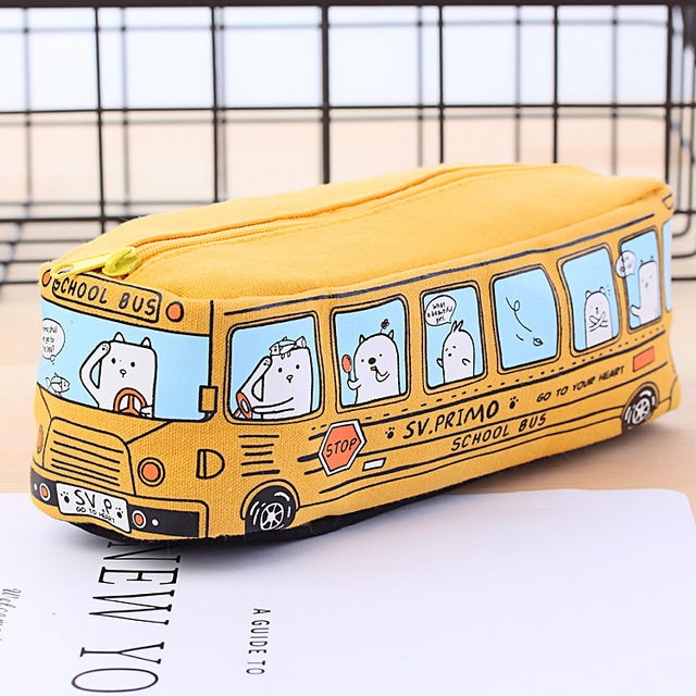 bus cute pencil case canvas Stationery box large capacity pen bag school Pencil cases for children pen case Kawaii student gifts