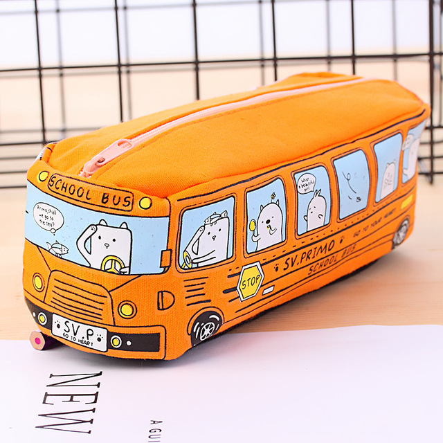 bus cute pencil case canvas Stationery box large capacity pen bag school Pencil cases for children pen case Kawaii student gifts