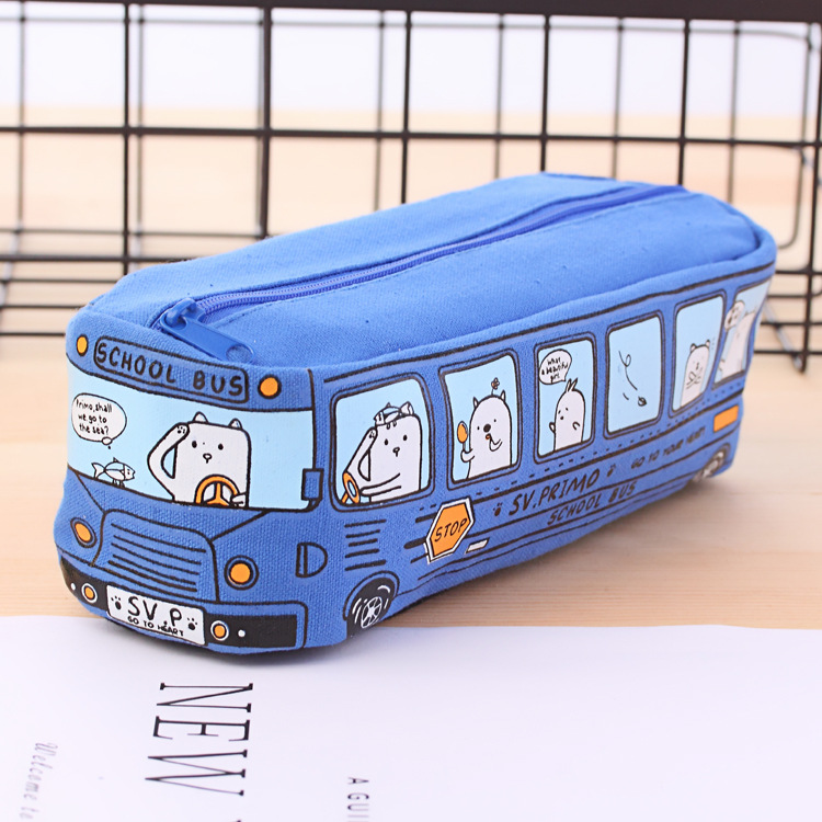 bus cute pencil case canvas Stationery box large capacity pen bag school Pencil cases for children pen case Kawaii student gifts