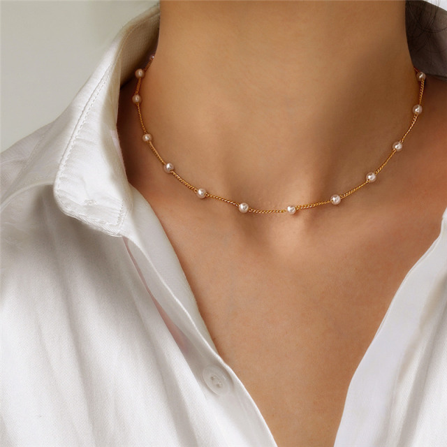 Women's Neck Chain Kpop Pearl Choker Necklace Gold Color Goth Chocker Jewelry On The Neck Pendant 2021 Collar For Girl
