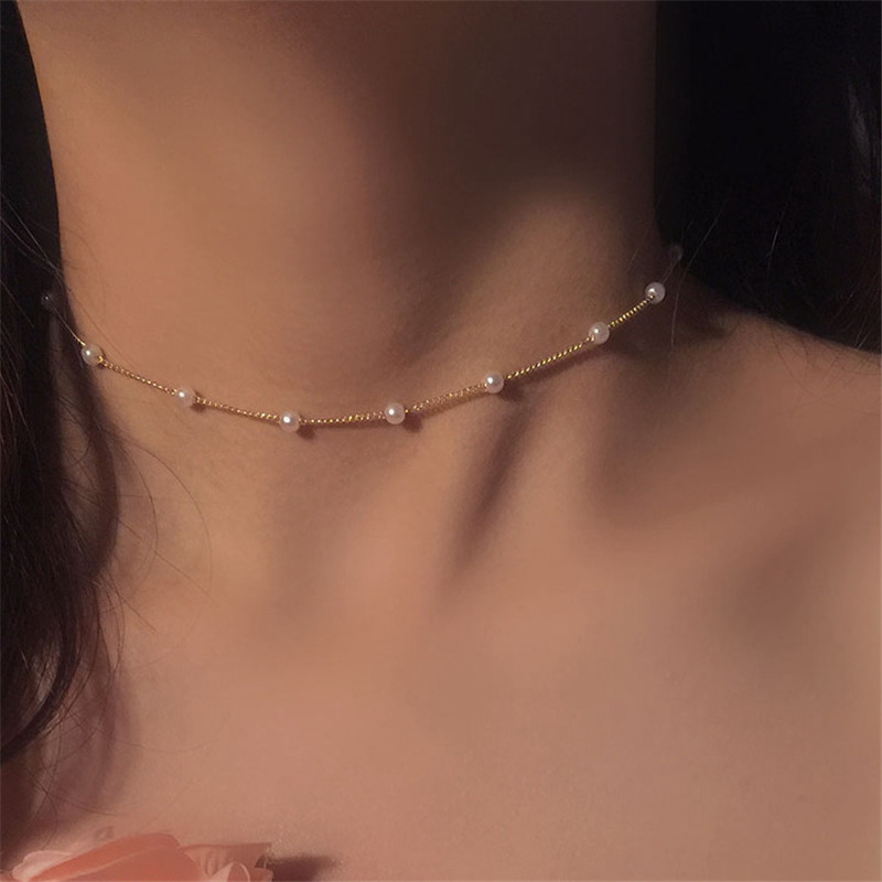 Women's Neck Chain Kpop Pearl Choker Necklace Gold Color Goth Chocker Jewelry On The Neck Pendant 2021 Collar For Girl