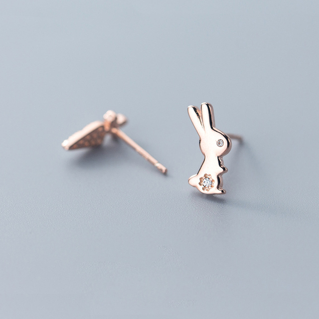 Rabbit Carrot Stud Earrings For Women Silver 925 Asymmetrical Fine Women Earrings Jewelry Stud Earrings 925 Silver