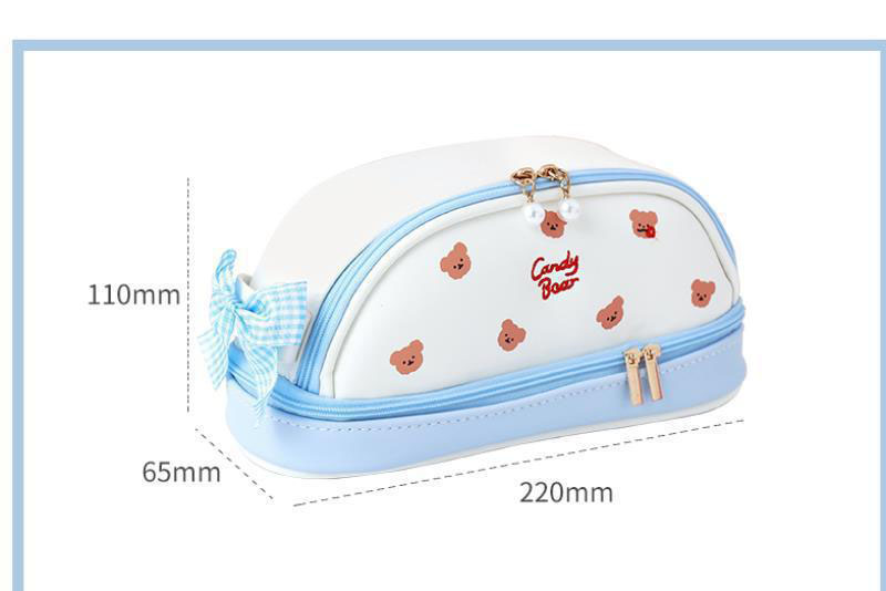 Cute PU Girl Heart Double Pencil Bag Ins Style Simple Stationery Box Large Capacity Classic Fashion Pencil Cases