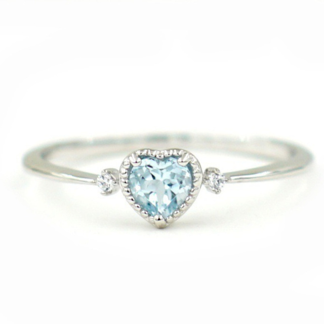 Silver 925 Jewelry Rings Blue Aquamarine 925 Silver Jewelry Sea-blue Heart-shaped Engagement Ring Fine Jewelry