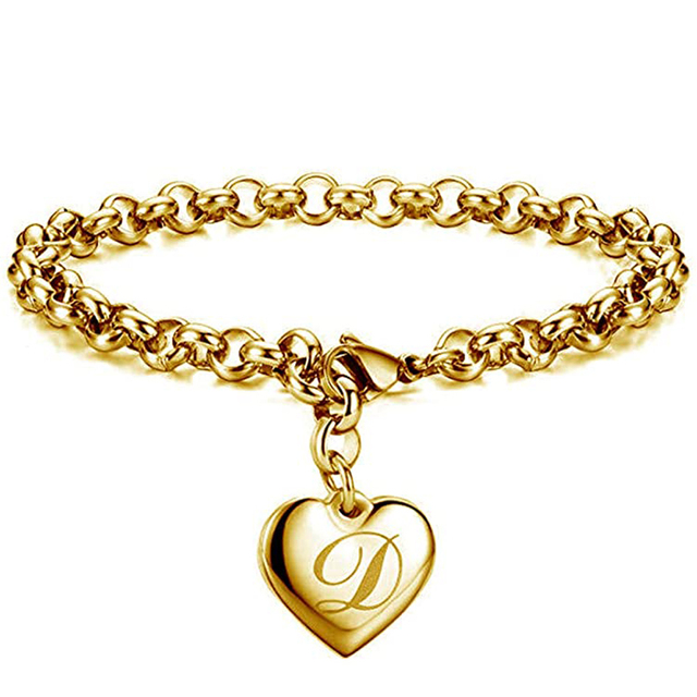 Bracelets Stainless Steel Heart Alphabet Bracelet for Women Girls Kids Gifts