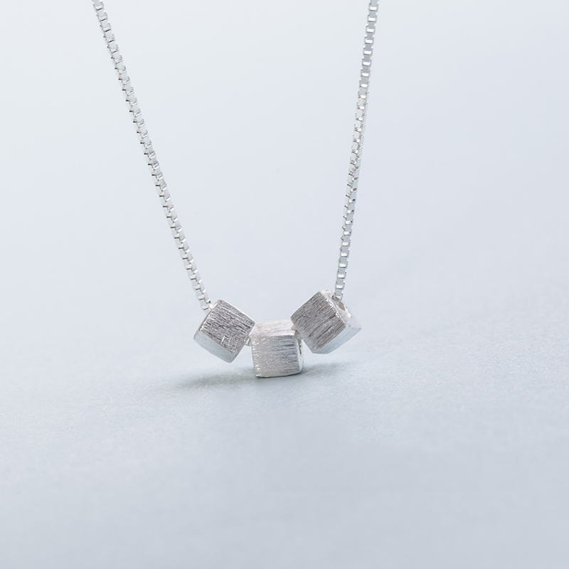 Silver Color  Jewelry Simple Scrub Square Sterling Silver Jewelry Choker Necklaces & Pendants For Women