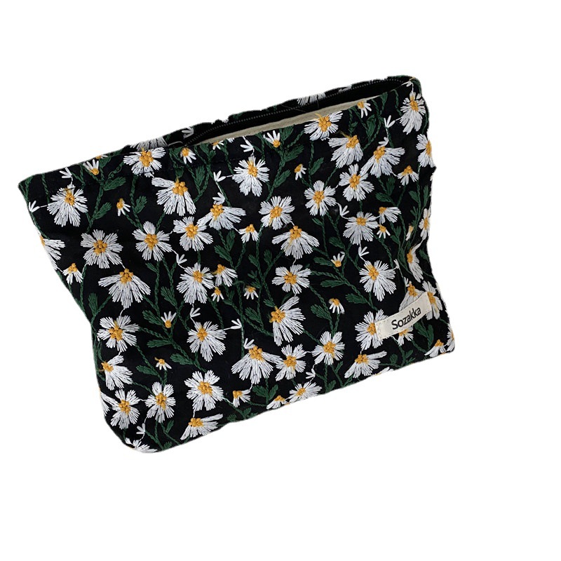 Cosmetic Bag Women Floral Makeup Case Organizer Korean Embroidery Cosmetic Pouch Travel Toiletry Bag Corduroy Canvas Beauty Case