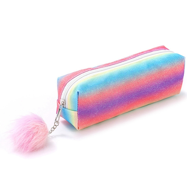 1 Pcs Rainbow Color Pencil Bag Case PET+Polyester Pen Pencil Bags For Girls Gift School Supplies Korean Stationery