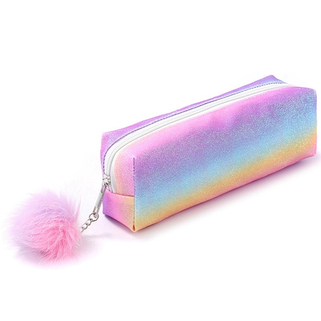 1 Pcs Rainbow Color Pencil Bag Case PET+Polyester Pen Pencil Bags For Girls Gift School Supplies Korean Stationery
