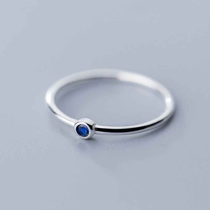 Blue Zircon Round Ring For Fashion Women Cute Fine Jewelry Minimalist Accessories Gift