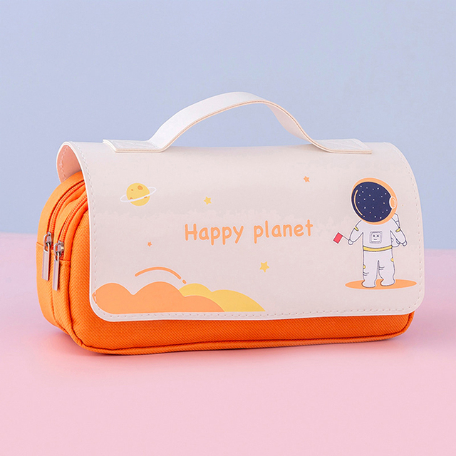 Kawaii Pencil Case School Supplies Pencil Bags Astronaut Portable Pen Case Double Layer Stationery Trousse School Pencil Cases