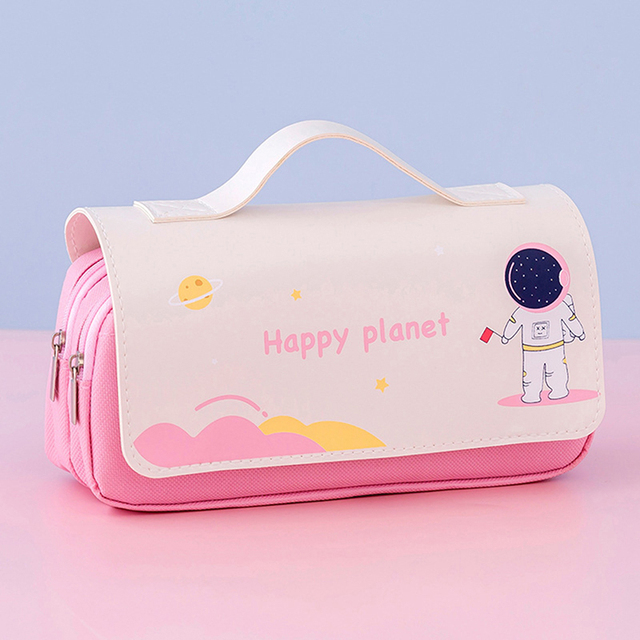 Kawaii Pencil Case School Supplies Pencil Bags Astronaut Portable Pen Case Double Layer Stationery Trousse School Pencil Cases