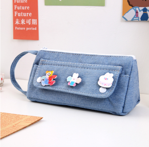 Cowboy Pen Bag Large Capacity Denim Pencil-box Cute Students Stationery Pencil Case School Supplies