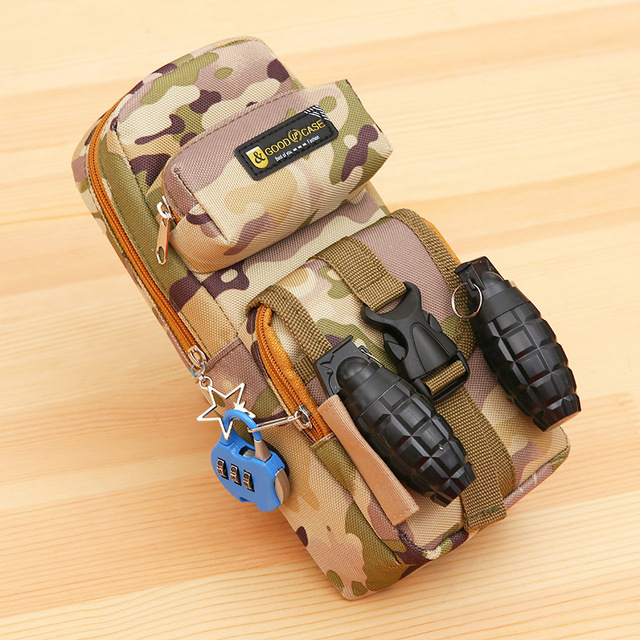 Portable Oxford Camouflage Men's Pants Kawaii Stationery Large Pencil Case Pen Holder School Supplies With Lock Combination