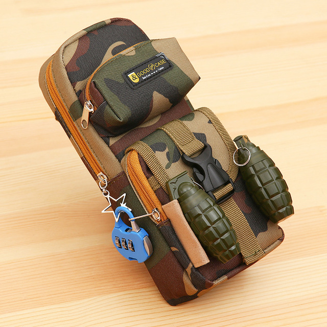 Portable Oxford Camouflage Men's Pants Kawaii Stationery Large Pencil Case Pen Holder School Supplies With Lock Combination