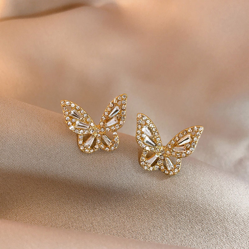Butterfly Cubic Zircon Stud Earrings for Women Sparkling Party Jewelry Gifts Accessories