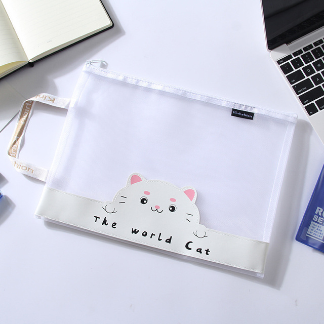 Large Capacity Pencil Case Student Examination Nylon Mesh Pen Bag File Holder Stationery Box School Supplies