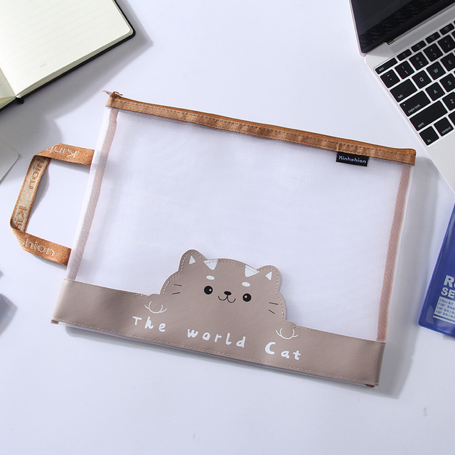 Large Capacity Pencil Case Student Examination Nylon Mesh Pen Bag File Holder Stationery Box School Supplies