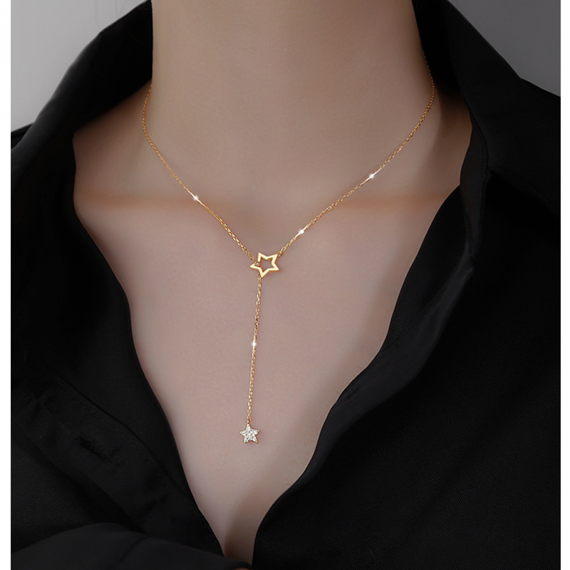 Christmas Gift 925 Sterling Silver Cute Shiny Star Choker Drop Charm Necklaces Charming Woman Wedding Party Birthday Jewelry