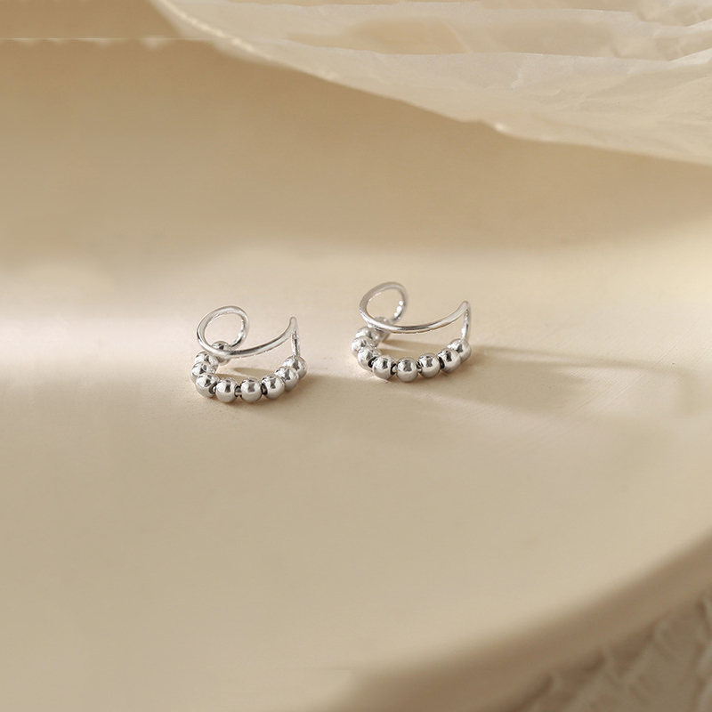 Punk Style Double Layer Beads Ear Clip-On Earrings for Women Men Gold Color Small Ear Cuff Jewelry