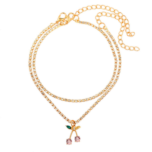 Trendy Red Big Rhinestone Cherry Anklet Bracelet For Women Bling Bling Crystal Fruit Tennis Ankle Chain Punk Party Jewelry Gifts