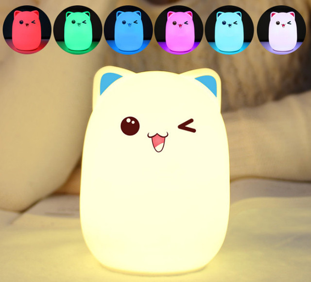 Silicone Cat Night Light Touch Sensor Remote Control RGB LED Night Lamp USB Rechargeable Children Baby Bedroom Bedside Lamp Gift
