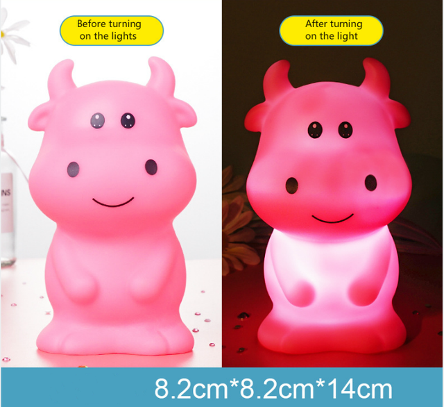 Cartoon Cow Shape LED Night Light Animal Night Lamp Home Bedroom Decoration Bedside Lamp for Children Kids Baby New Year Gift