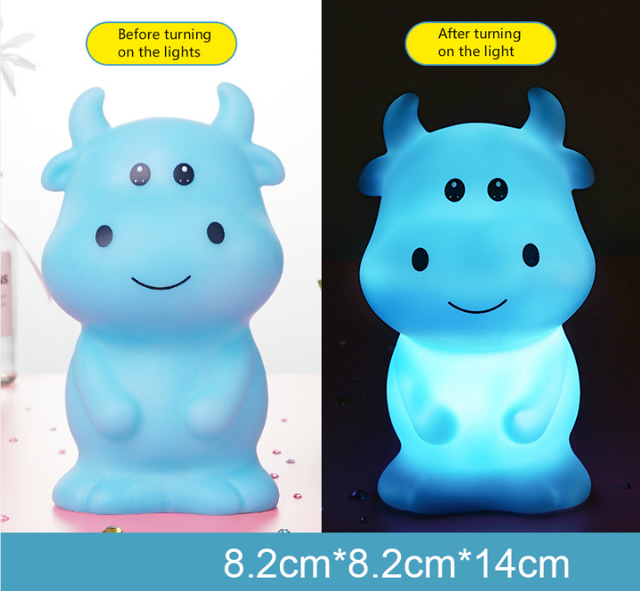 Cartoon Cow Shape LED Night Light Animal Night Lamp Home Bedroom Decoration Bedside Lamp for Children Kids Baby New Year Gift