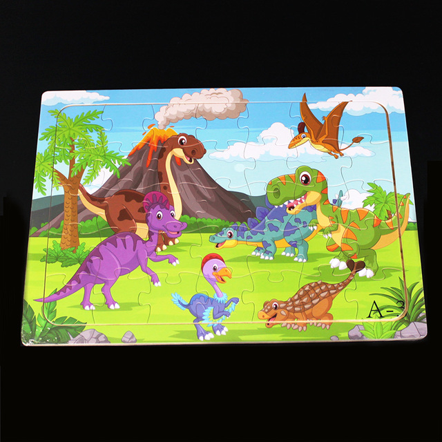 35Pieces Animals Dinosaur Big Puzzle Wooden Preschool Kids Baby Puzzles Cartoon Learning Educational Christmas Toys for Children