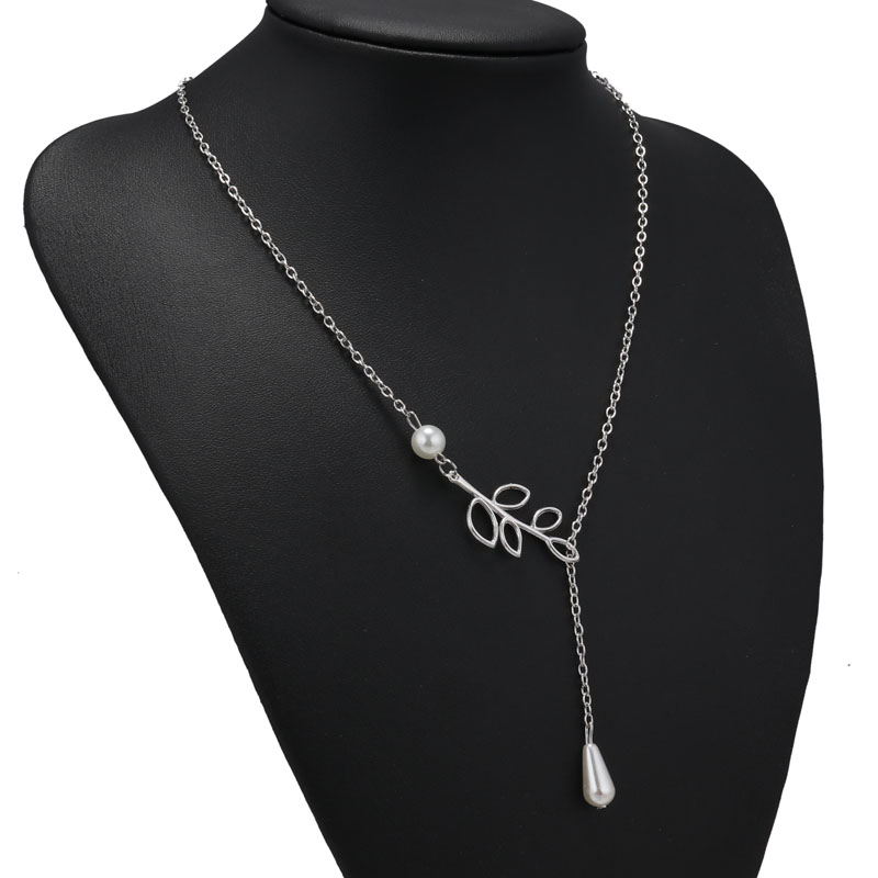 Silver Color Big Leaf Simulated Pearl Water Droplets Necklaces & Pendants for Women Jewelry