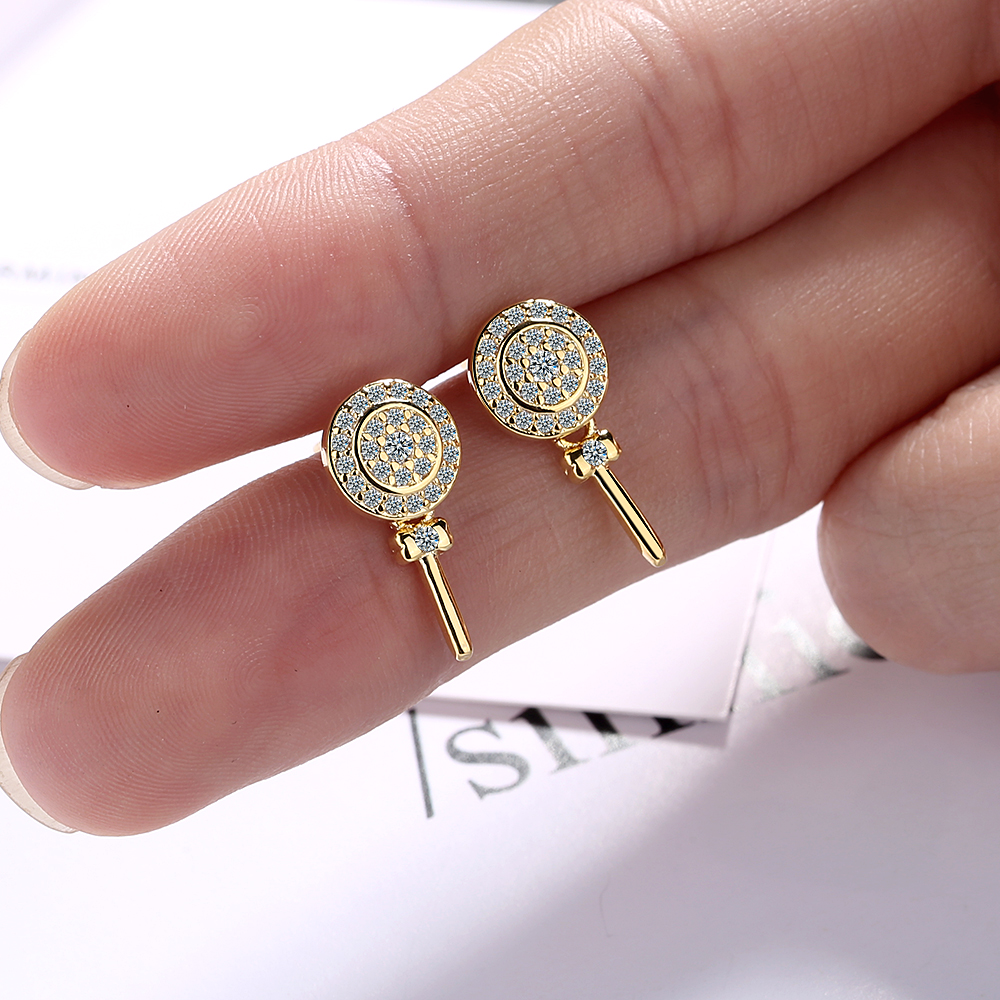 Cute Candy Lollipop Stud Earrings Micro Zircon Earrings For Women Girls Christmas Gifts