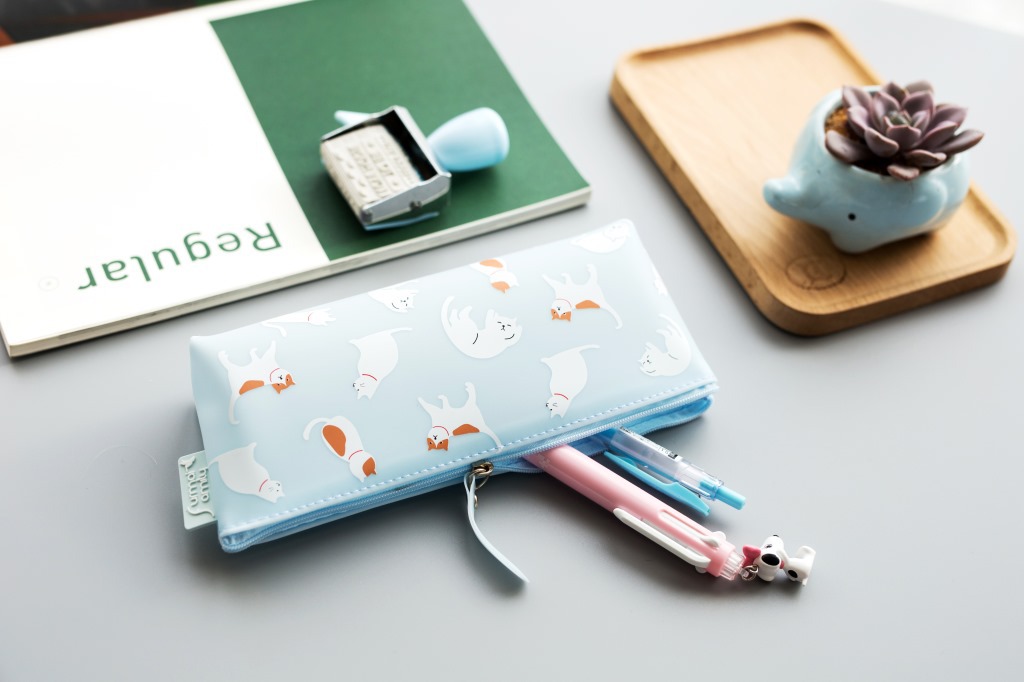 Kawaii Cat Silicone Pencils Case Zip Pen Bag School Office Stationery Supplies