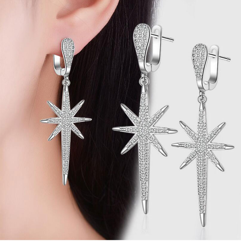 Delicate Hexagonal Star Dangle Earrings With Dazzling Full Zircon For Women Party Gifts