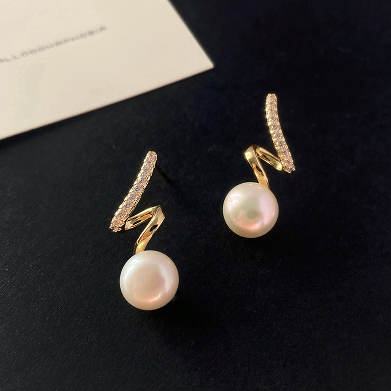 Design Sense Geometric Spiral Pearl Pendant Gold Earrings Elegant Party Accessories For Woman Girls Exquisite Jewelry Gifts