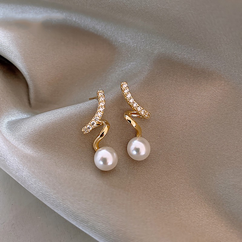 Design Sense Geometric Spiral Pearl Pendant Gold Earrings Elegant Party Accessories For Woman Girls Exquisite Jewelry Gifts