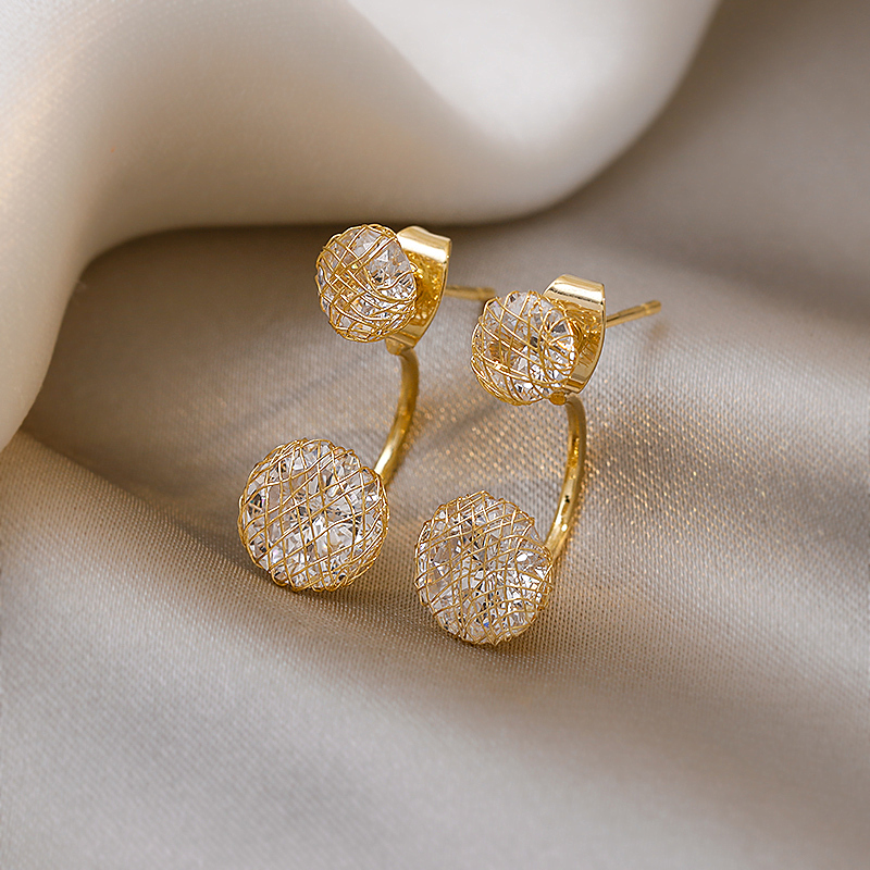 Design Sense Woven Gold Wire Wrapped Round Zircon Back Hanging Earrings Korean Fashion Girls Jewelry Luxury Earrings For Woman