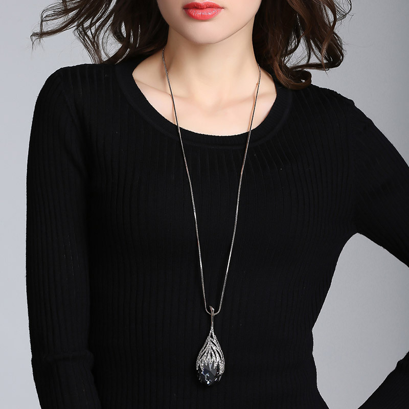 New Arrival Long Necklaces for Women Fashion Gray Crystal Choker Collier Femme Statement Necklaces & Pendants